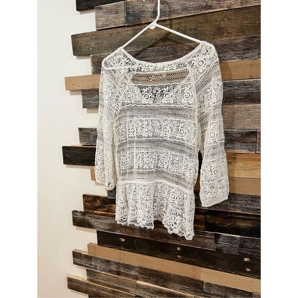 Free People Crochet Lace Boho Peplum Top size L - Picture 4 of 9